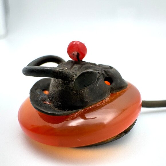 Antique Chinese Hairpin With Ox Motif Carnelian? & Metal Design - Picture 3 of 10